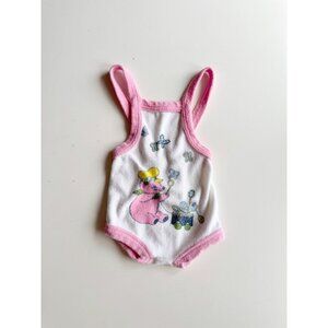 Vintage Newborn Baby SLUMBER TOT White Pink Cotton Terry One Piece Bodysuit